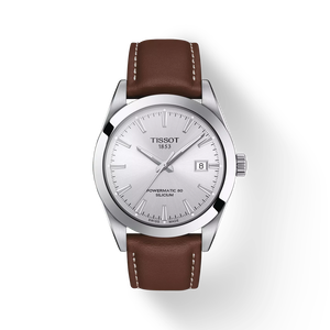 Front view of the watch Tissot Gentleman 鈦游絲自動款 with shadow