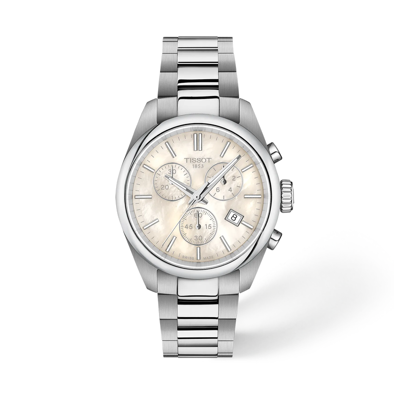 Front view of the watch Tissot PR 100 36mm with shadow