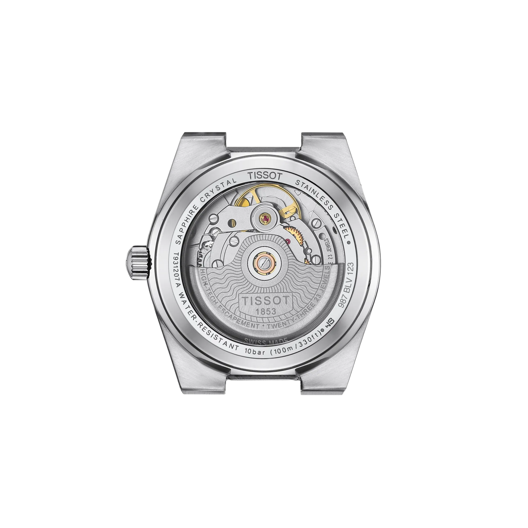 Back view of the watch case Tissot PRX Gold 35mm