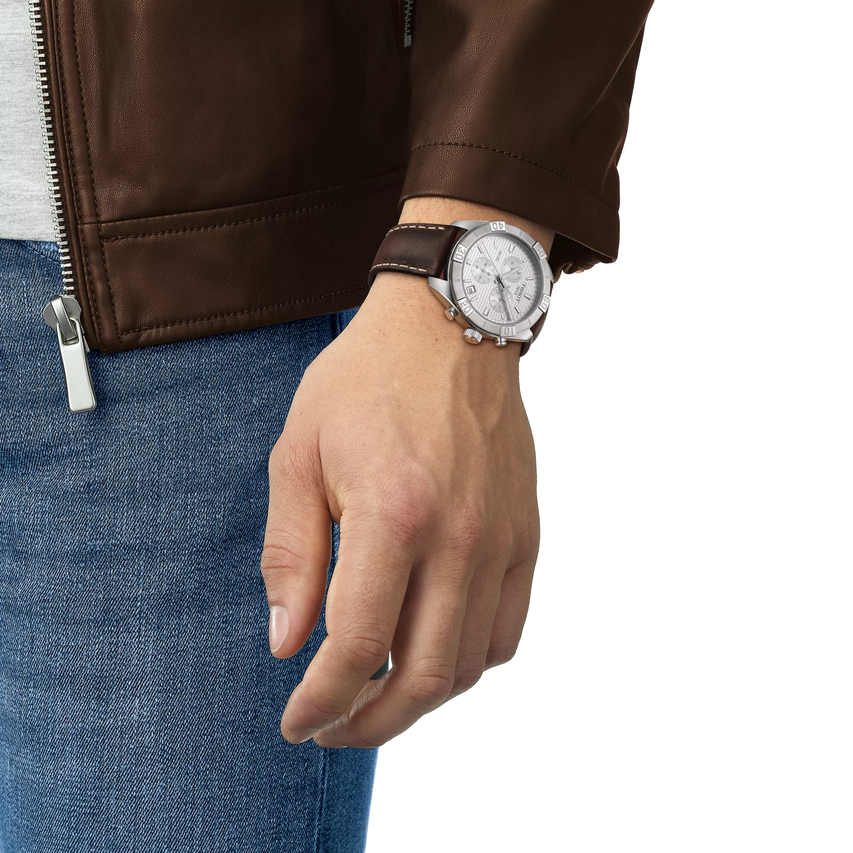 Simulation of the watch Tissot PR 100 Sport Gent Chronograph on a wrist