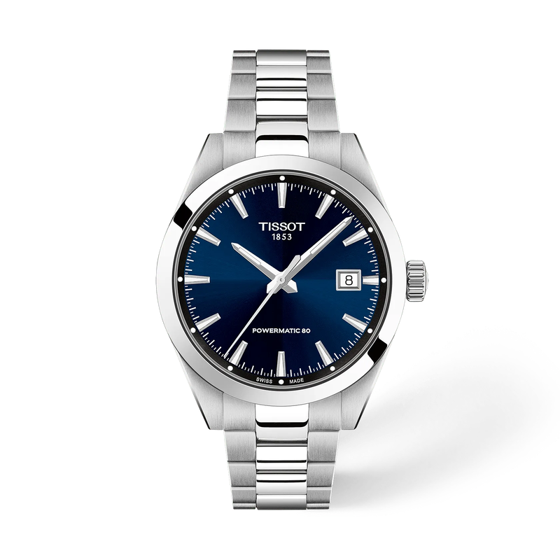 Front view of the watch Tissot Gentleman 38mm with shadow