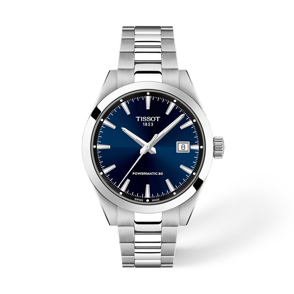 Front view of the watch Tissot Gentleman 38mm with shadow