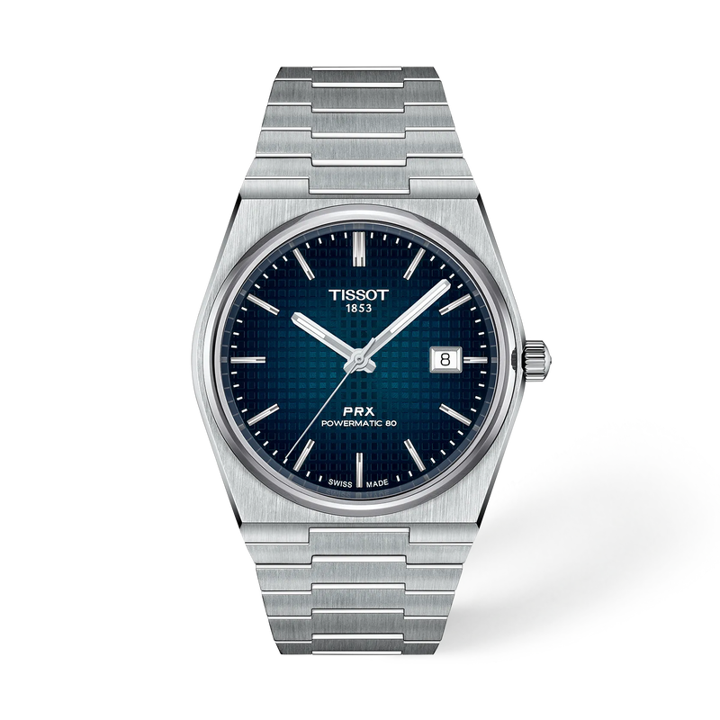 Front view of the watch Tissot PRX 40mm with shadow