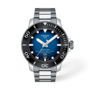 Vooraanzicht van het horloge Tissot Seastar 2000 46mm met schaduw