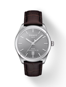 Front view of the watch Tissot PR 100 Powermatic 80 with shadow