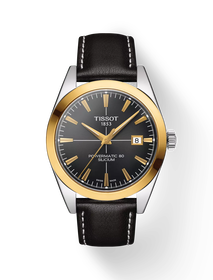 Front view of the watch Tissot Gentleman Gold Bezel 40mm with shadow