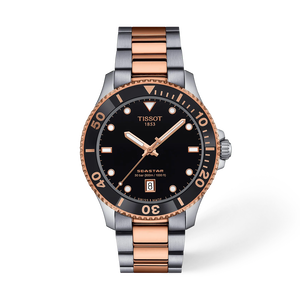 Front view of the watch Tissot Seastar 1000 40mm with shadow