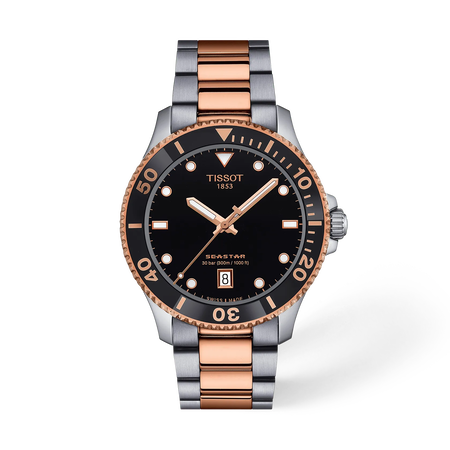 Front view of the watch Tissot Seastar 1000 40mm with shadow