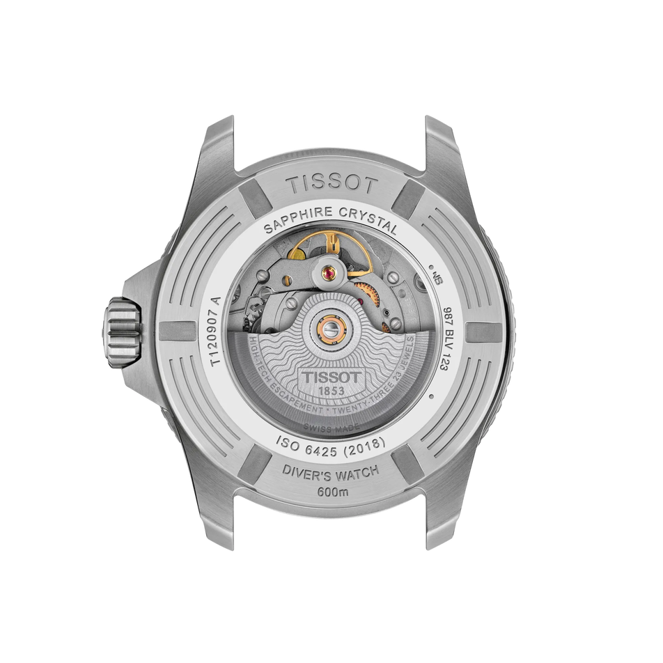 Rückansicht des Gehäuses der Uhr Tissot Seastar 2000 44mm