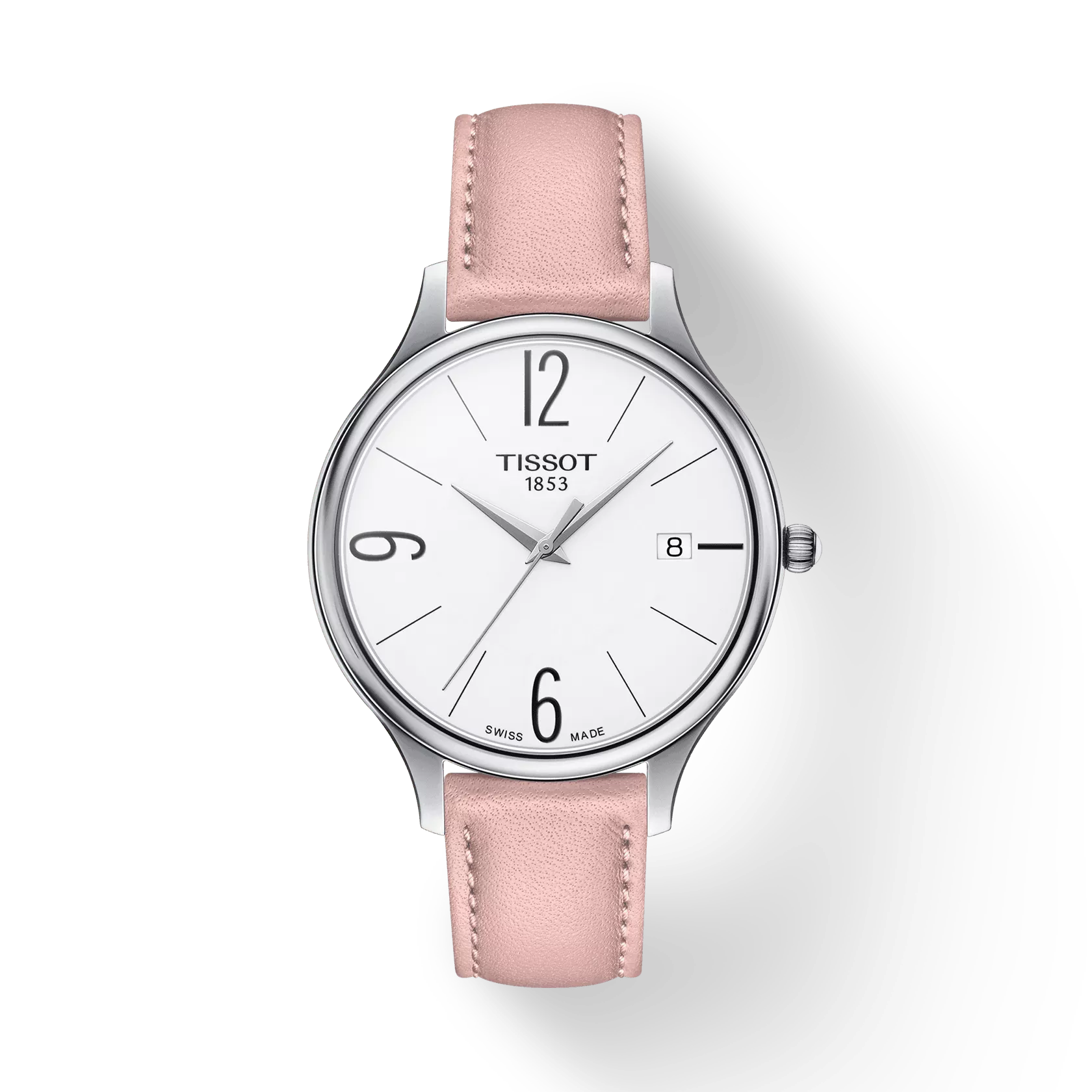 Front view of the watch Tissot Bella Ora Round with shadow