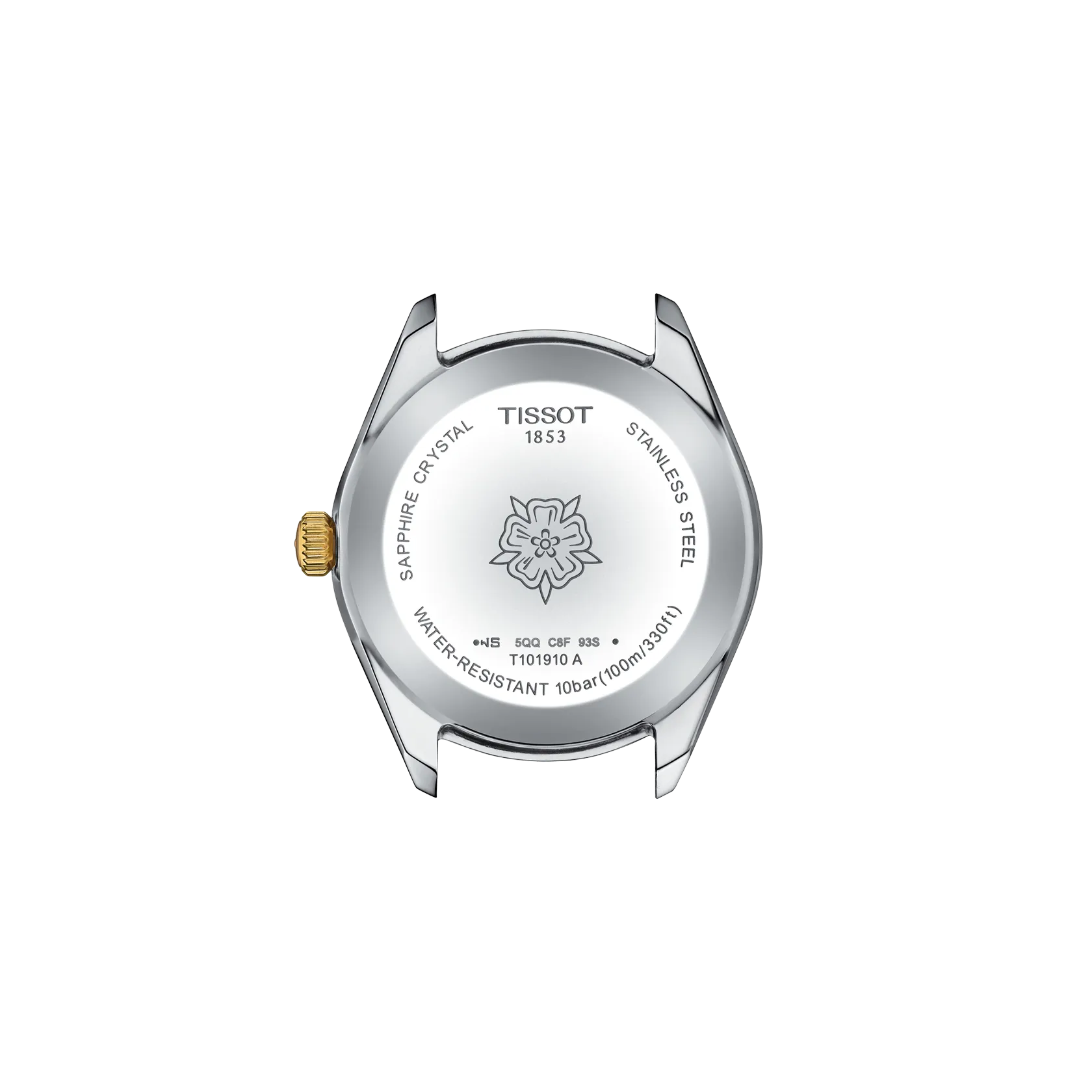 Back view of the watch case Tissot PR 100 Sport Chic 36mm