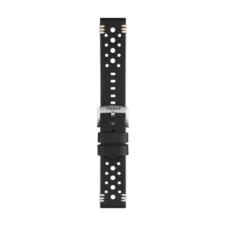Front view of Tissot Official Black Leather Strap Lugs 22 mm