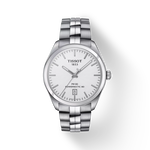 มุมมองด้านหน้าของนาฬิกา Tissot PR 100 Powermatic 80 พร้อมเงา