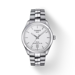 Front view of the watch Tissot PR 100 Powermatic 80 with shadow