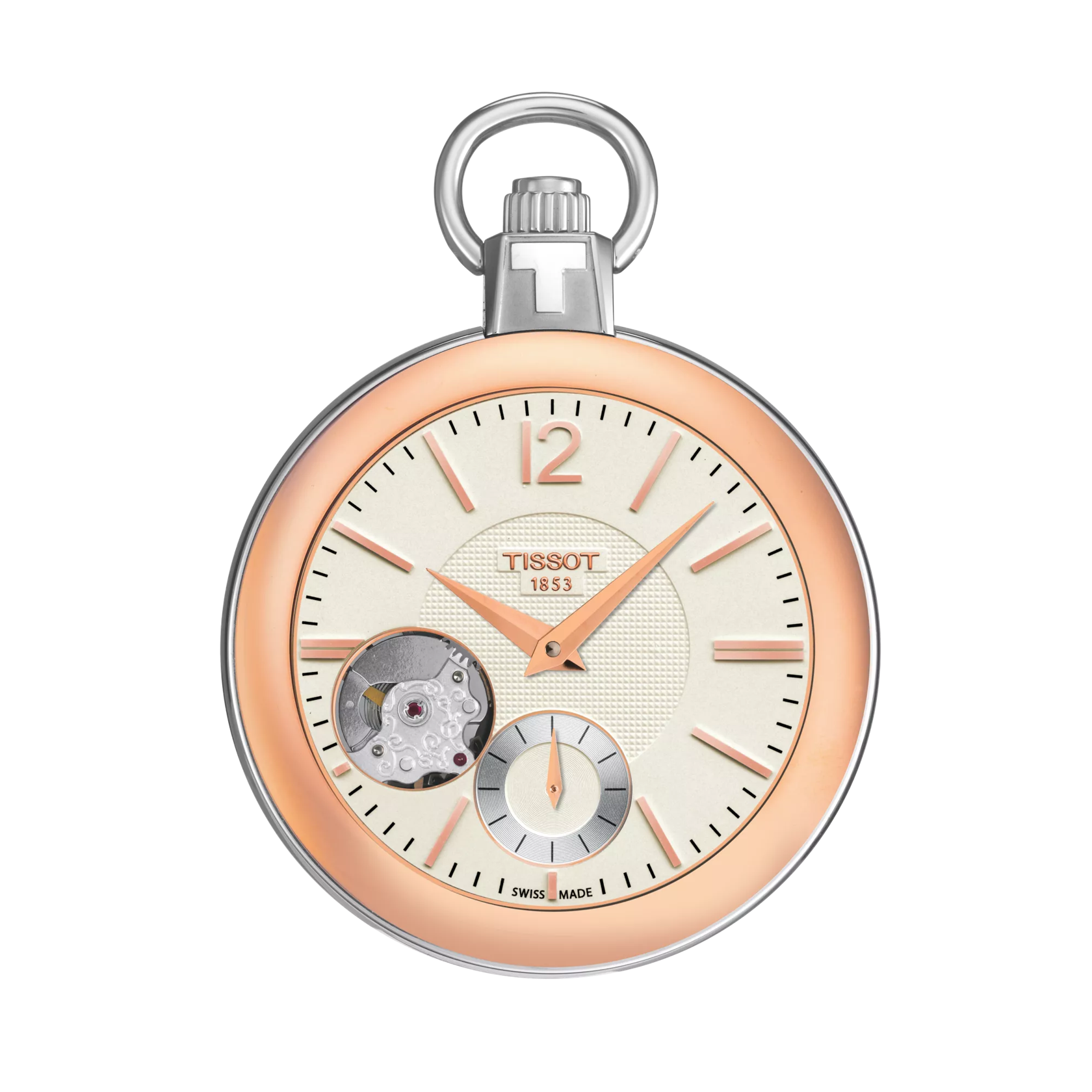 Front view of the watch Tissot Pocket Mechanical Skeleton