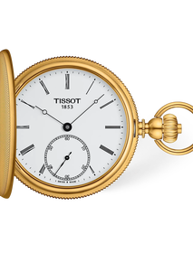 Front view of the watch Tissot Savonnette 48.5mm with shadow