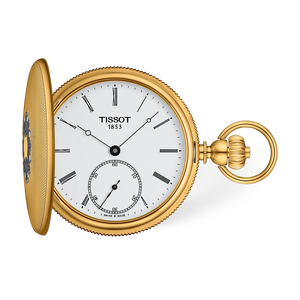 Front view of the watch Tissot Savonnette 48.5mm with shadow