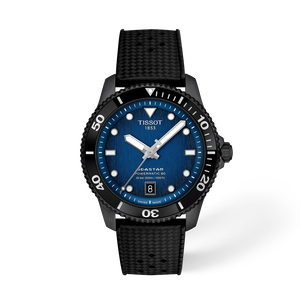 Vista frontal del reloj Tissot Seastar 1000 40mm con sombra