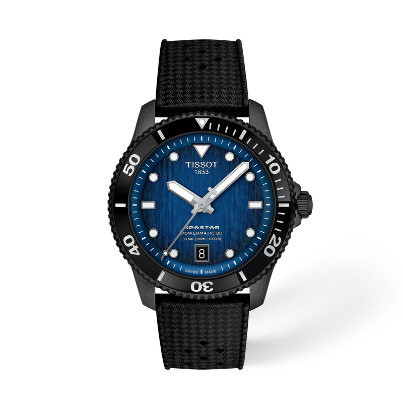 Front view of the watch Tissot Seastar 1000 40mm with shadow