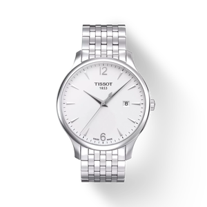 มุมมองด้านหน้าของนาฬิกา Tissot Tradition พร้อมเงา