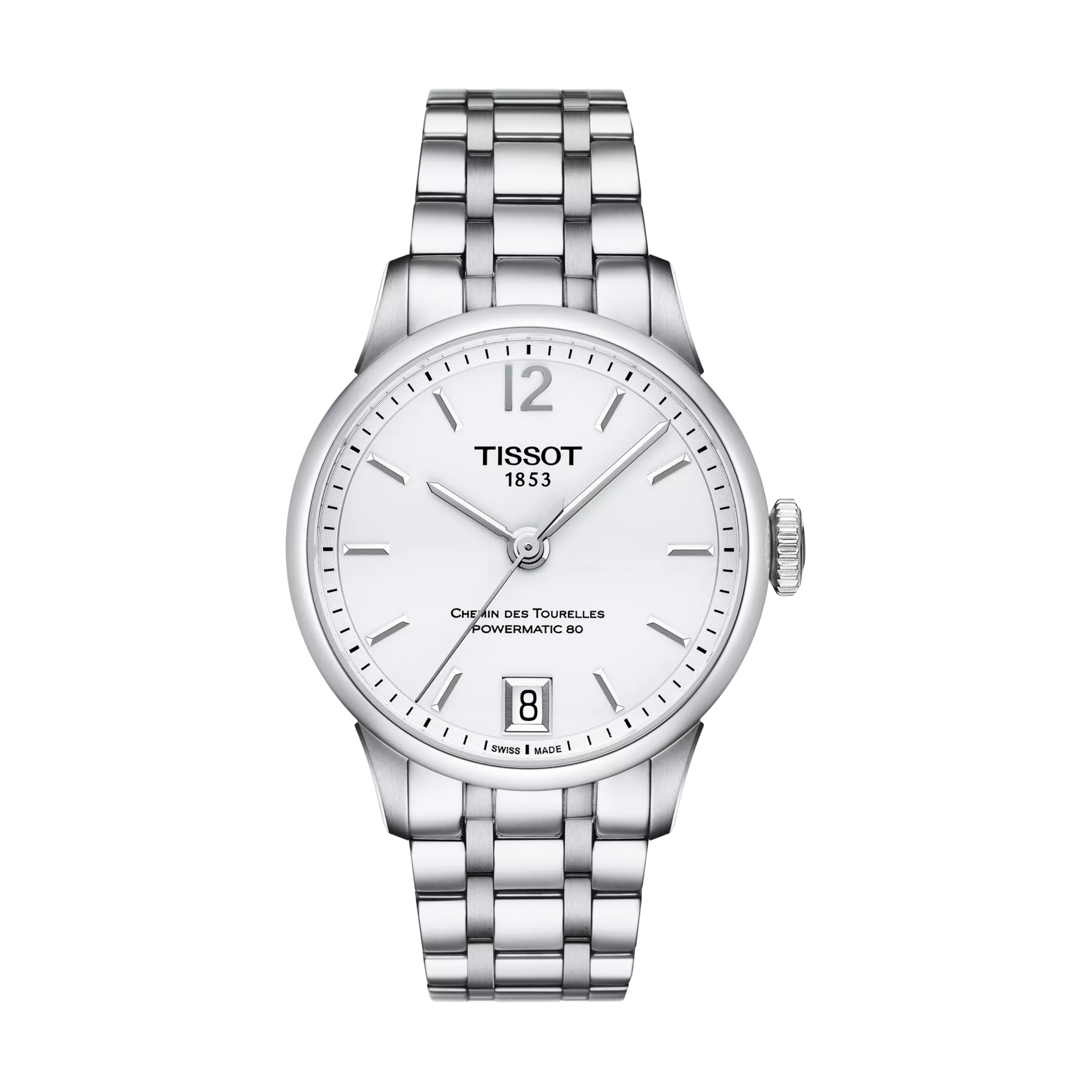 Front view of the watch Tissot Chemin des Tourelles Powermatic 80 Lady