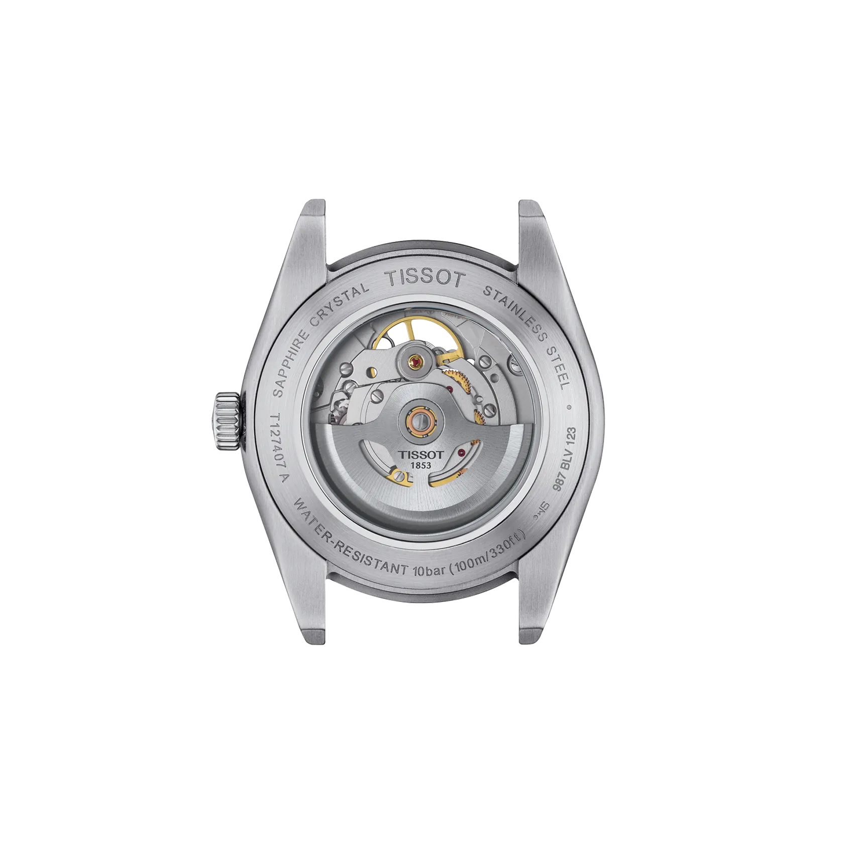 Back view of the watch case Tissot Gentleman Open Heart 40mm