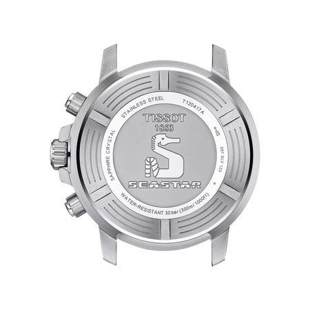 Vista posterior de la caja del reloj Tissot Seastar 1000 Quartz Chronograph