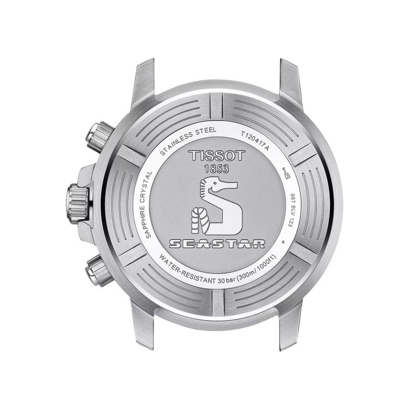 มุมมองด้านหลังของตัวเรือนนาฬิกา Tissot Seastar 1000 Quartz Chronograph