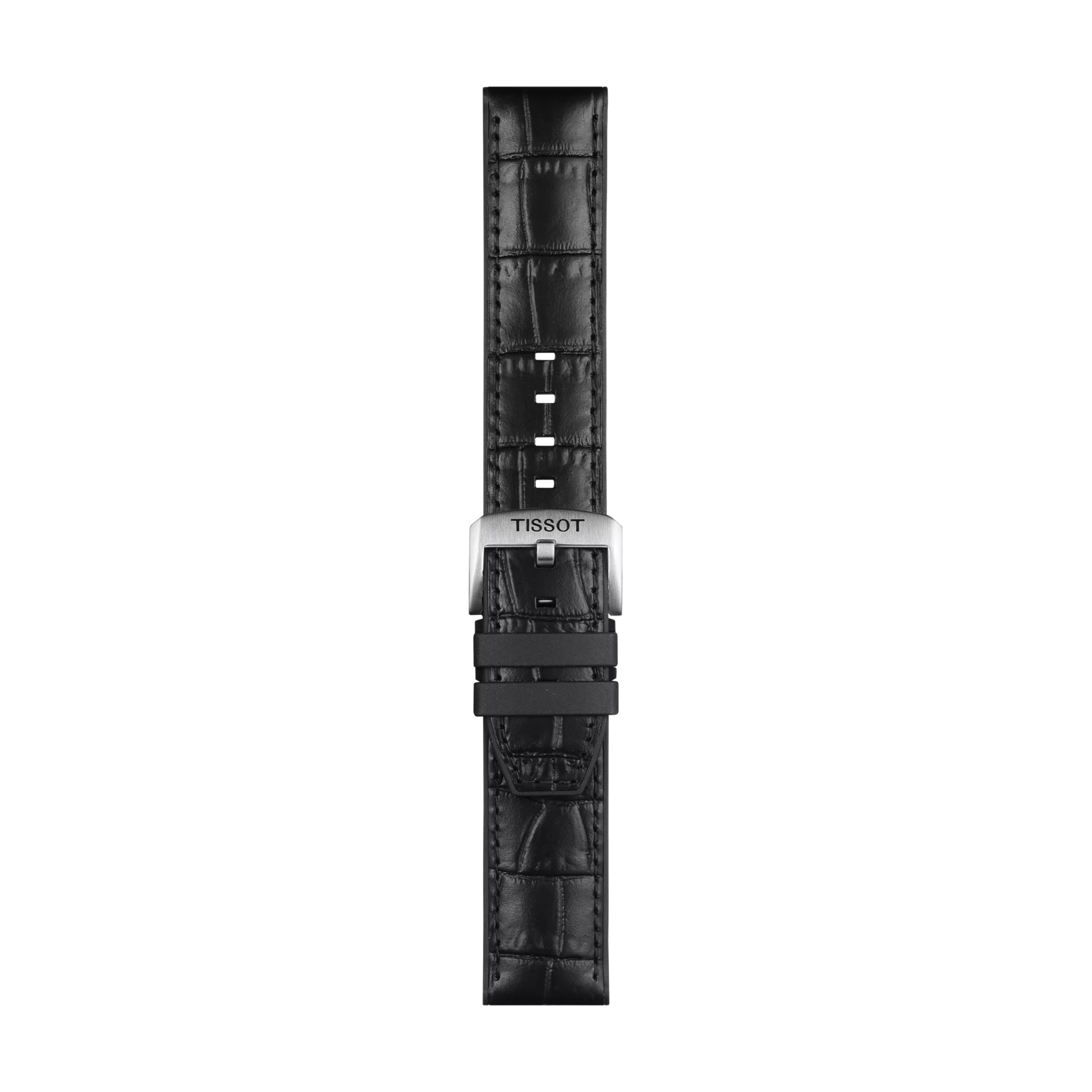 Front view of Tissot Official Black Leather and Rubber Parts Strap Lugs 22 mm