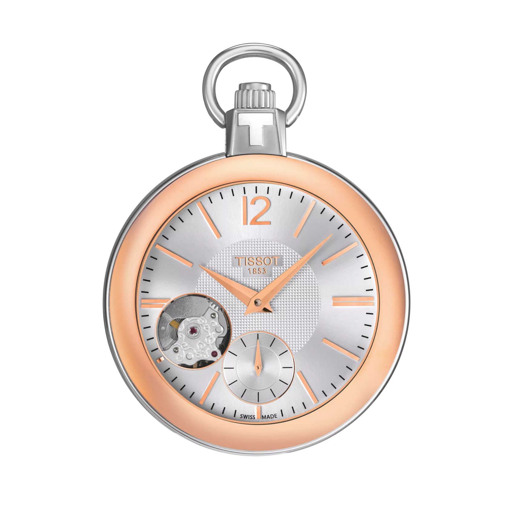 Front view of the watch Tissot Pocket Mechanical Skeleton