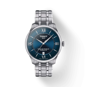 Front view of the watch Tissot Chemin des Tourelles Powermatic 80 39 mm with shadow
