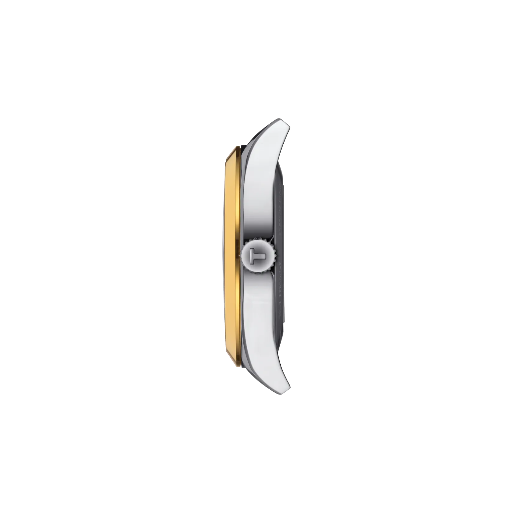 Seitenansicht des Gehäuses der Uhr Tissot Gentleman Goldlünette 40mm