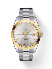 Front view of the watch Tissot Gentleman Gold Bezel 40mm with shadow