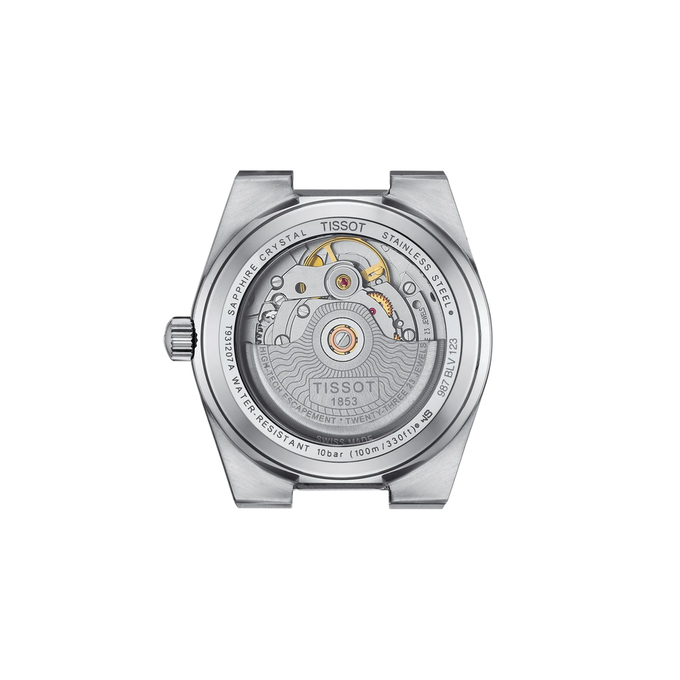Back view of the watch case Tissot PRX Gold 35mm