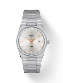 Front view of the watch Tissot PRX 35mm with shadow