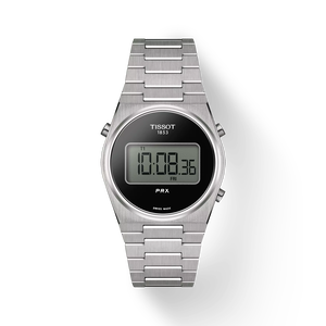 มุมมองด้านหน้าของนาฬิกา Tissot PRX Digital 35 mm พร้อมเงา