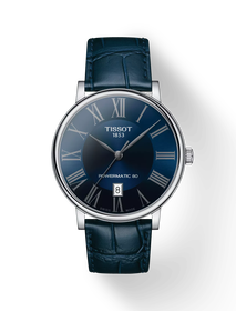 Front view of the watch Tissot Carson Premium 40mm with shadow