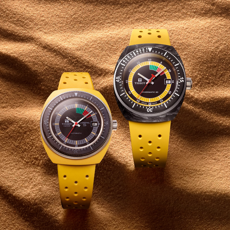 Tissot Sideral S 41mm watch on a colored background