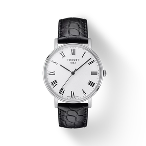มุมมองด้านหน้าของนาฬิกา Tissot Everytime 38mm พร้อมเงา