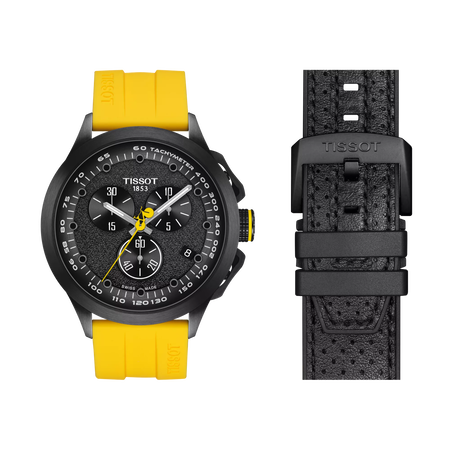 Front view of the watch Tissot T-Race Cycling Tour de France 2023 with additional bracelet