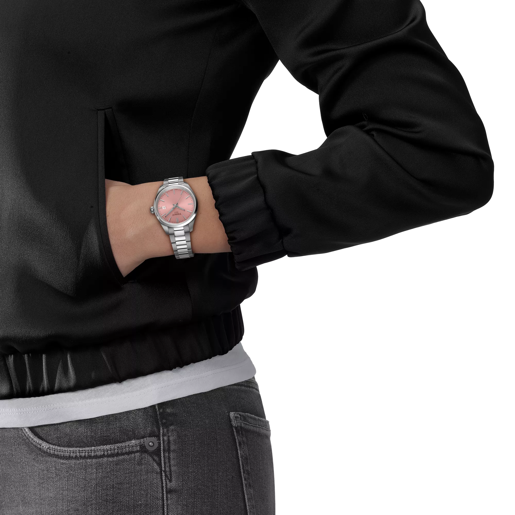 Simulation of the watch Tissot PR 100 34mm on a wrist