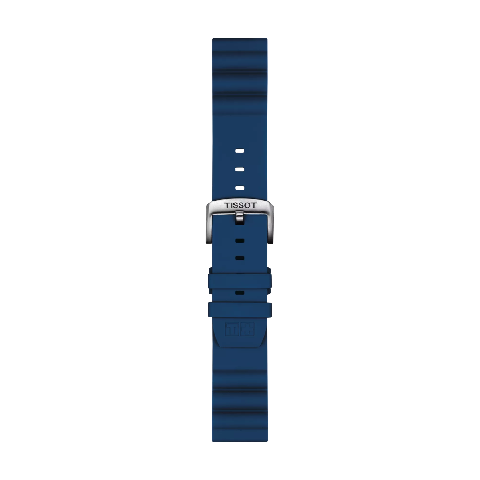 Front view of Tissot Official Blue Silicone Strap Lugs 22 mm