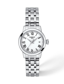 Vista frontal del reloj Tissot Classic Dream 28mm con sombra