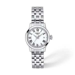 Vorderansicht der Uhr Tissot Classic Dream 28mm mit Schatten