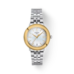 Front view of the watch Tissot Glendora Gold 33mm with shadow