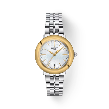 Front view of the watch Tissot Glendora Goldl&uuml;nette 33mm with shadow