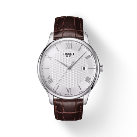 Front view of the watch Tissot Tradition 42mm with shadow