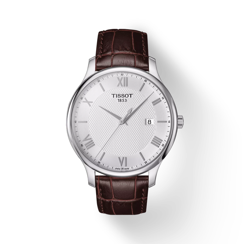 Front view of the watch Tissot Tradition 42mm with shadow