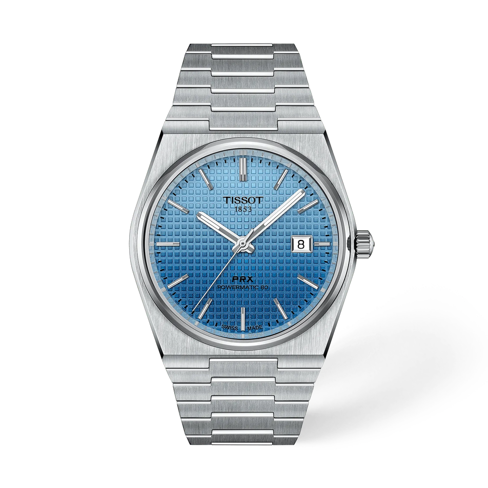 Front view of the watch Tissot PRX 40mm with shadow