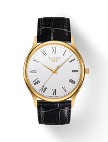 Front view of the watch Tissot Excellence 18K Gold with shadow